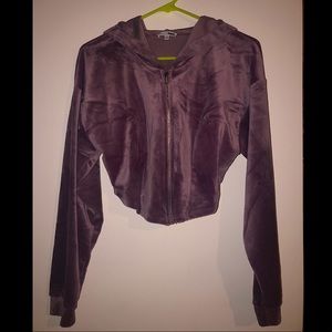 Lavender Velour Track Suit with Cropped Hoodie and High Waisted Bottoms